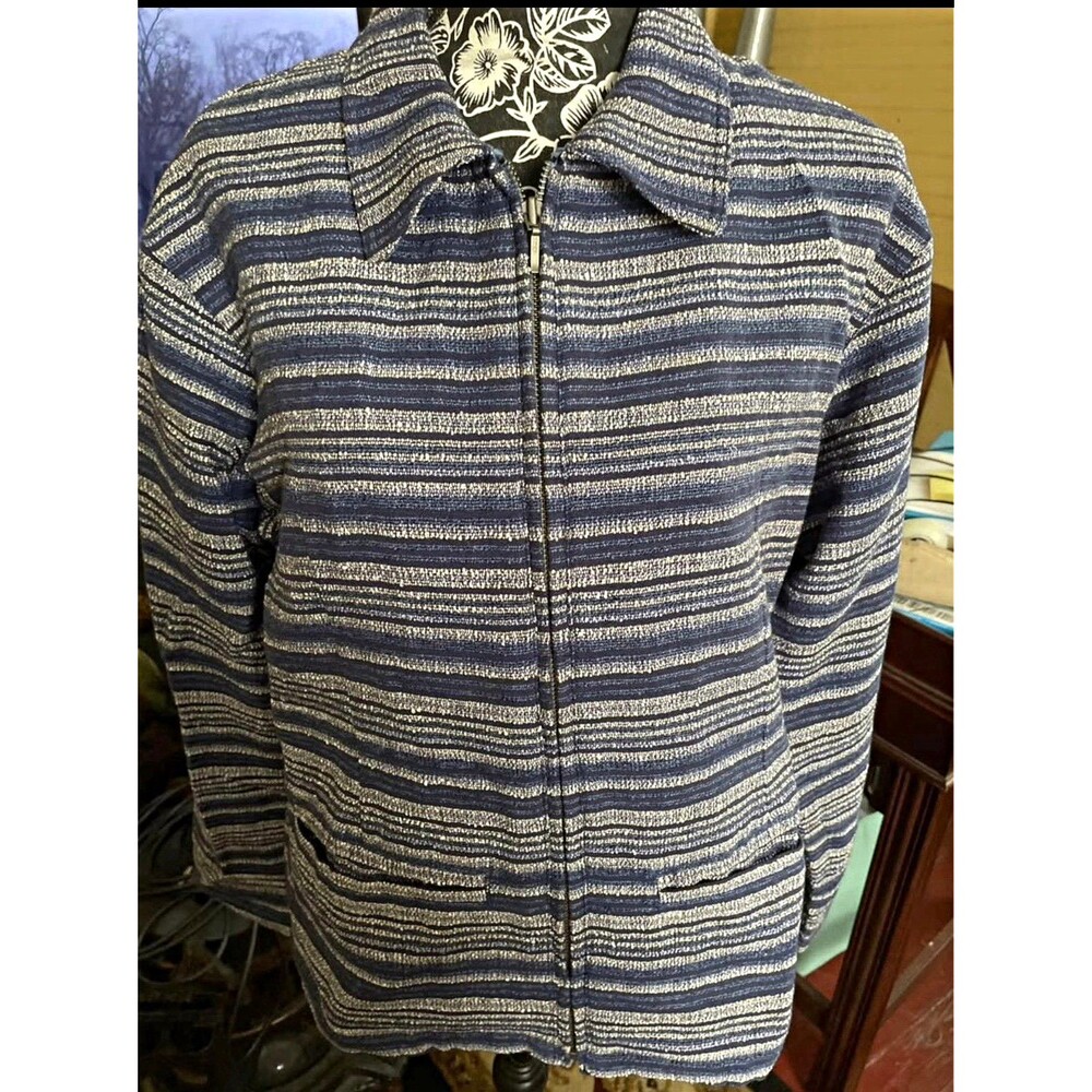 Cabela's Women’s Size M Blue/White Striped Collared Full Zip Lined Jacket